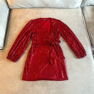 Lulus Red Sequin Wrap Dress – Medium